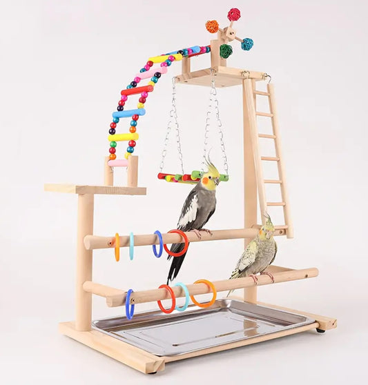 Natural Atlantic Cedar Wood Parrot Play Stand ستاند للببغاء مع الالعاب