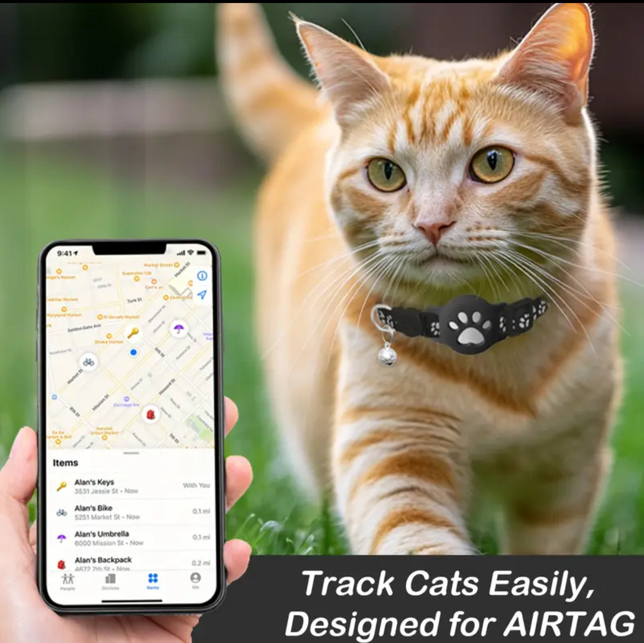 2pcs Reflective Cat Collar with GPS Device Holder ربطات عنق للقطط عدد (٢) حامله لجهاز تعقب اير تاق