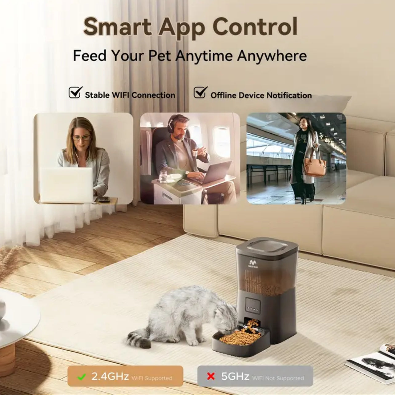 1pc IMIPAW Smart WiFi Cat Feeder, 4L/135oz جهاز لاكل القطط يشبك على الواي فاي و ابلكيشن في التلفون و بامكانك توقيت الاكل للقطه