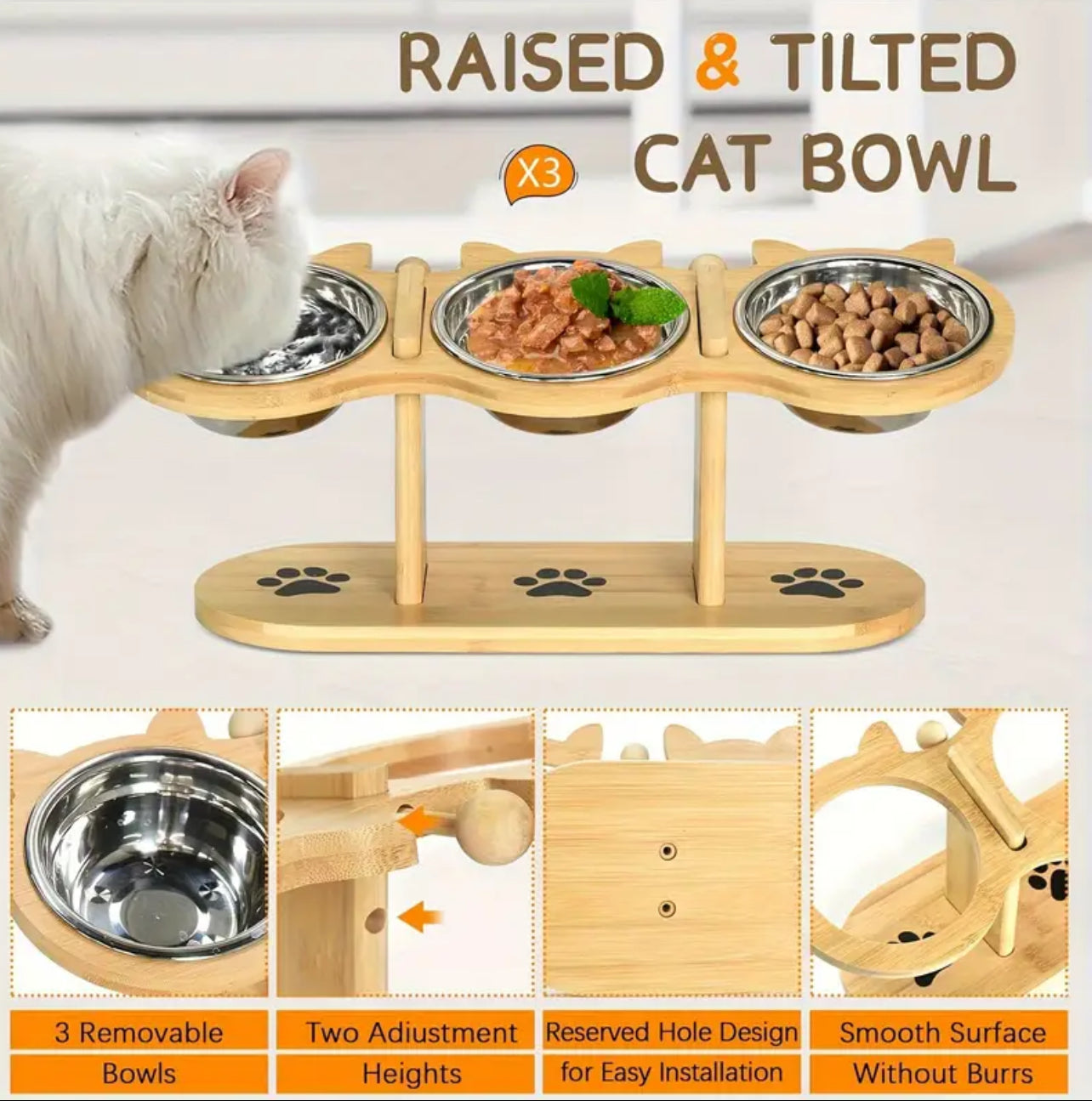 cat feeder with pet food bowl and 3 brackets وحدة تغذية القطط مع وعاء طعام الحيوانات الأليفة