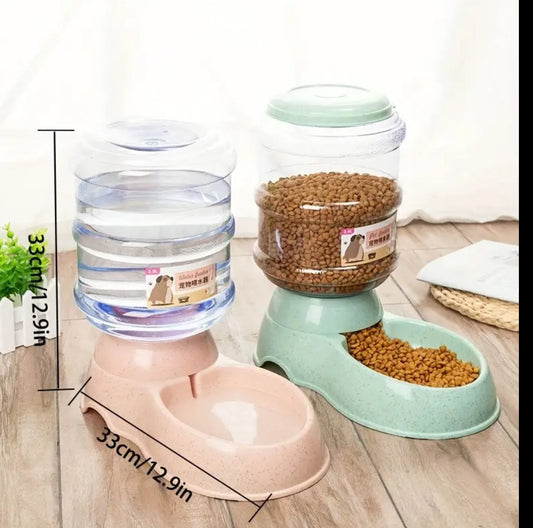 2 piece / automatic water dispenser, and dry food large capacity 3.8L طقم للاكل والشرب تماتيك للكلاب والقطط