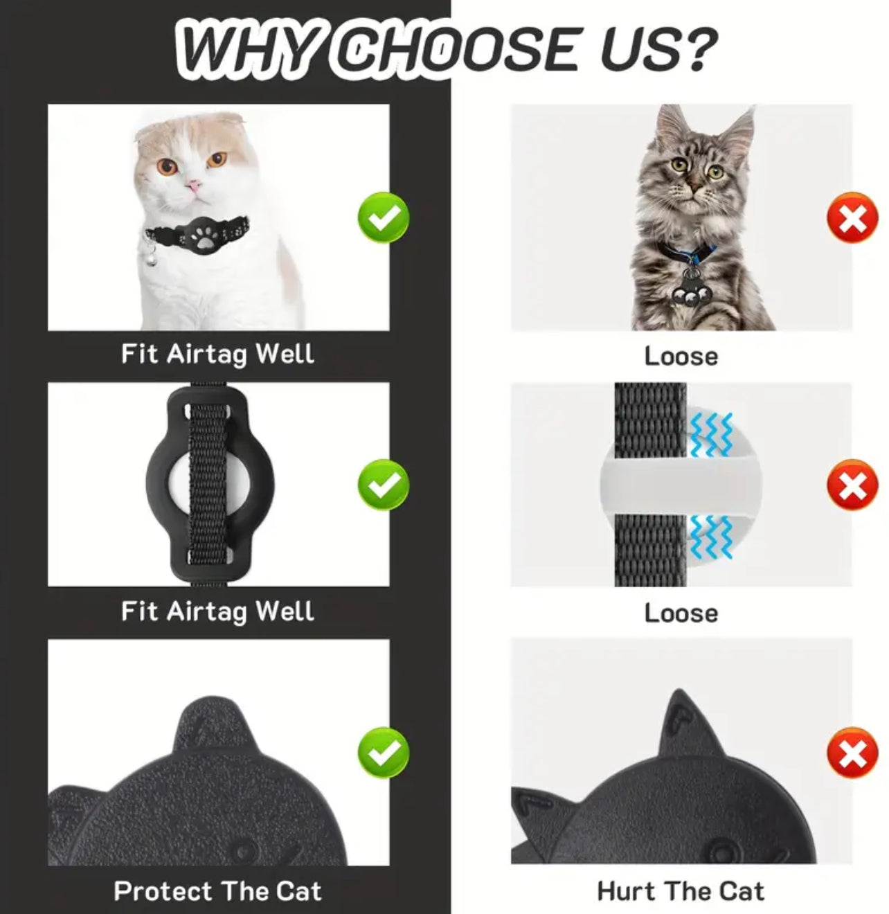 2pcs Reflective Cat Collar with GPS Device Holder ربطات عنق للقطط عدد (٢) حامله لجهاز تعقب اير تاق