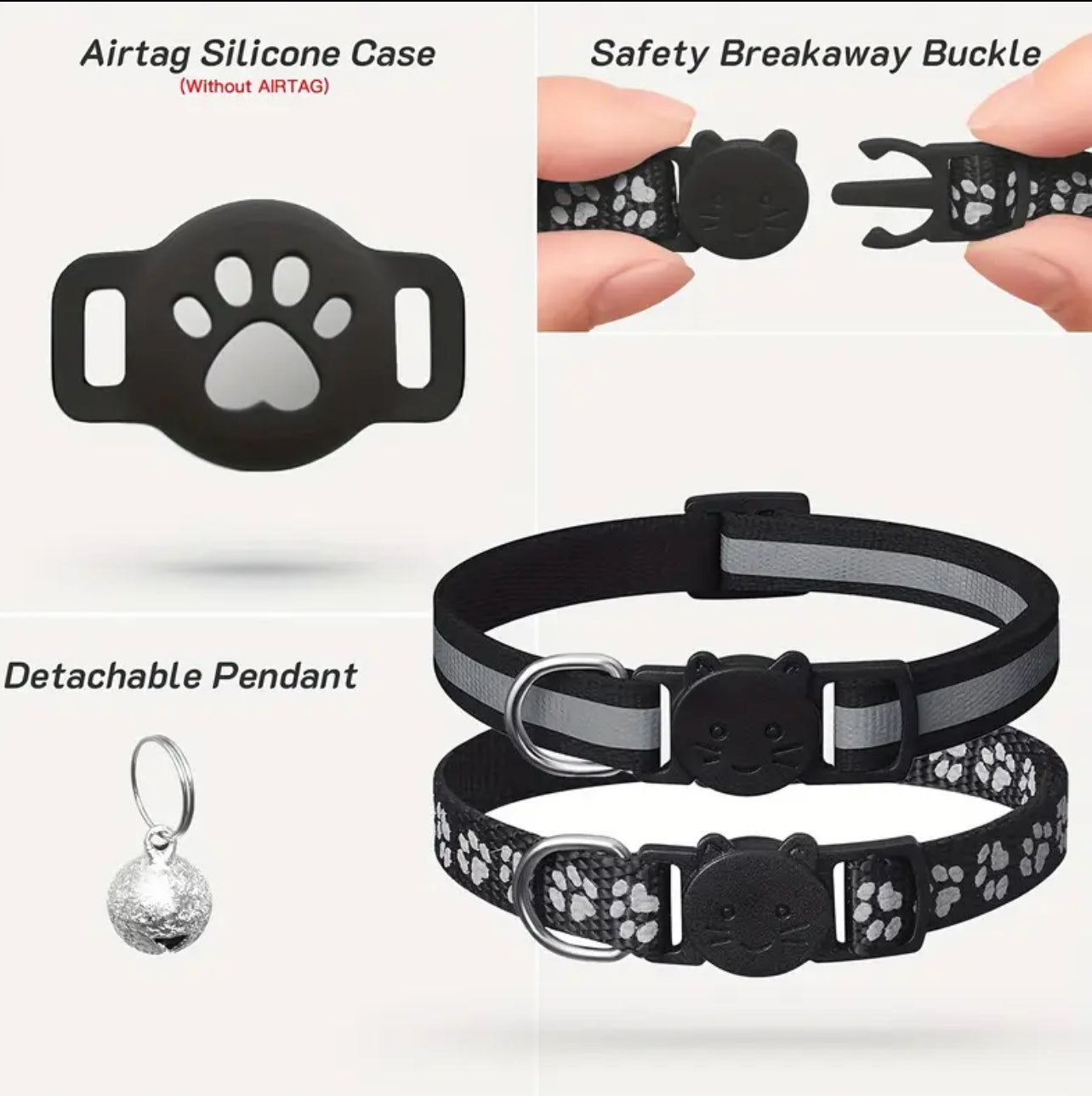 2pcs Reflective Cat Collar with GPS Device Holder ربطات عنق للقطط عدد (٢) حامله لجهاز تعقب اير تاق