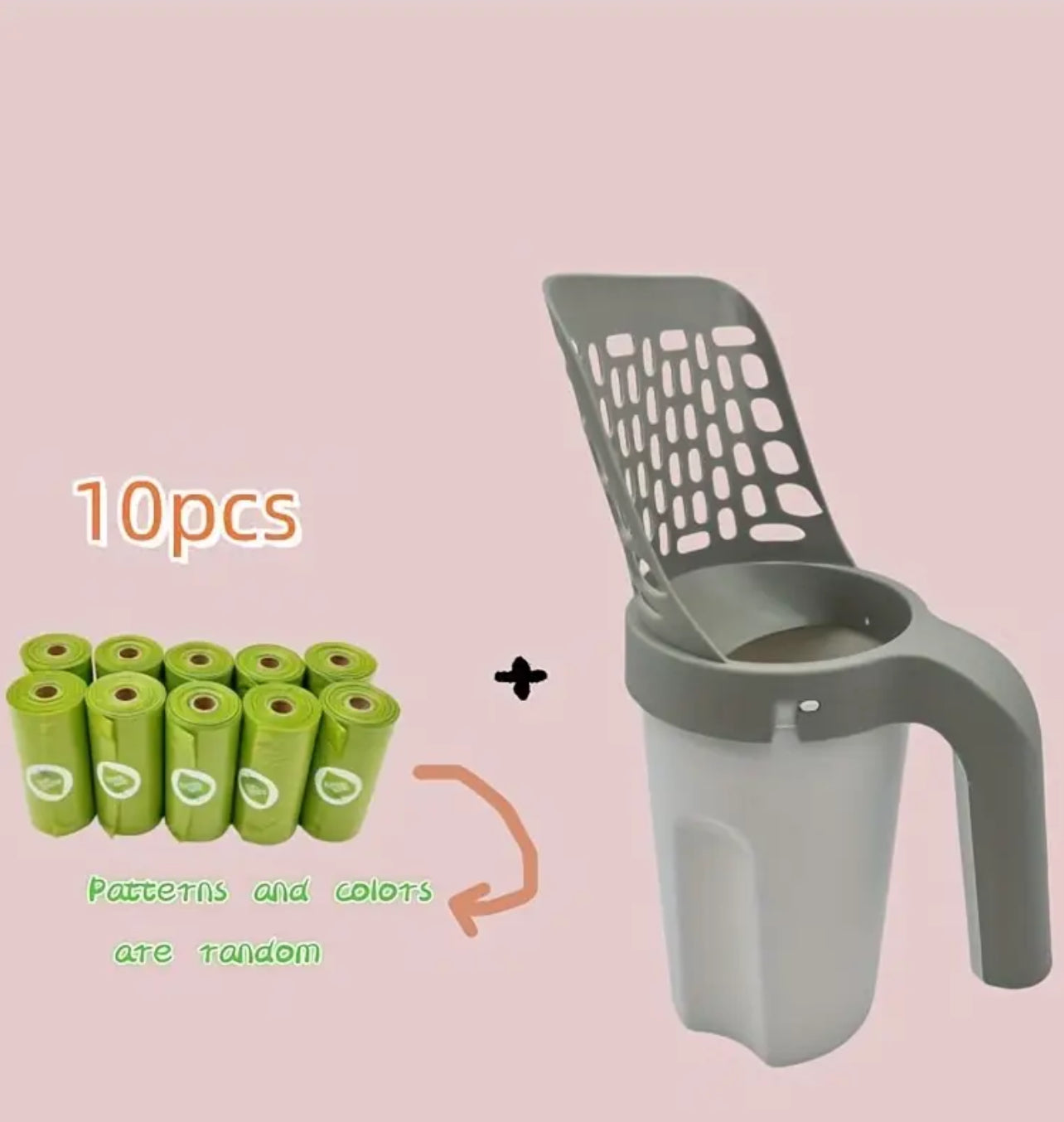 Cat Litter Scoop Set with Integrated Waste 10 pieces Bag Dispenser - مغرفة القمامة للقطط مع موزع أكياس النفايات المتكاملة مع ١٠ رولات اكياس