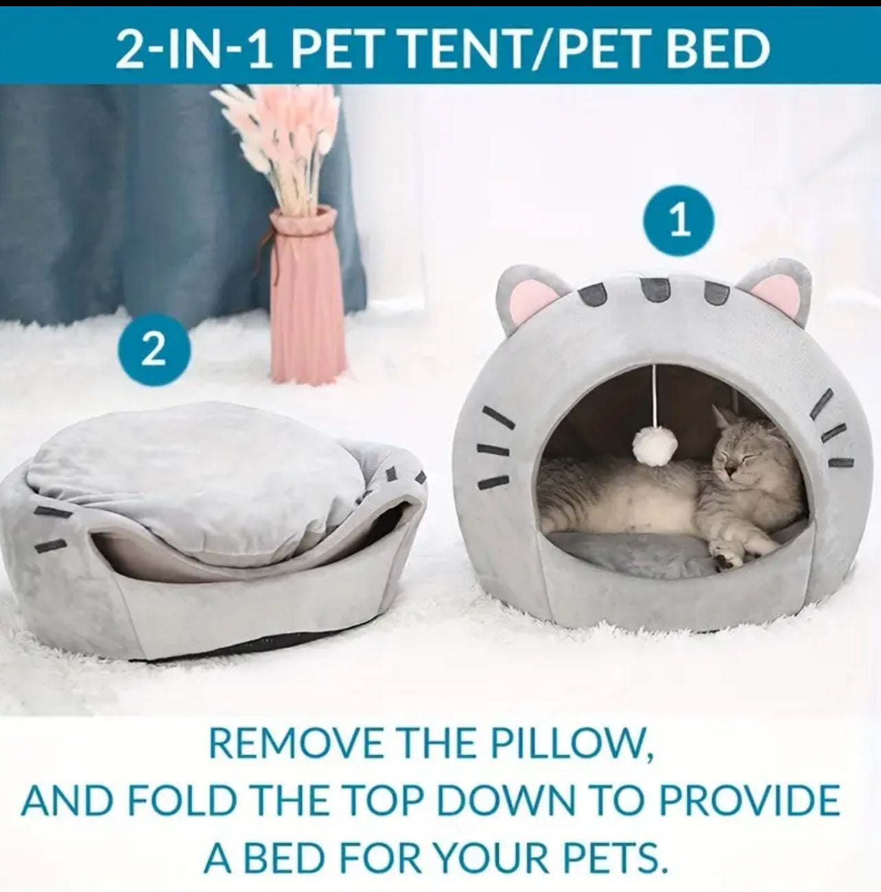 Cat Bed, Indoor Cat Nest ، عش قطة مريح مع وسادة ناعمة، قابل للفصل، قابل للغسيل، دافئ ومتعدد الاستخدامات لجميع الفصول
