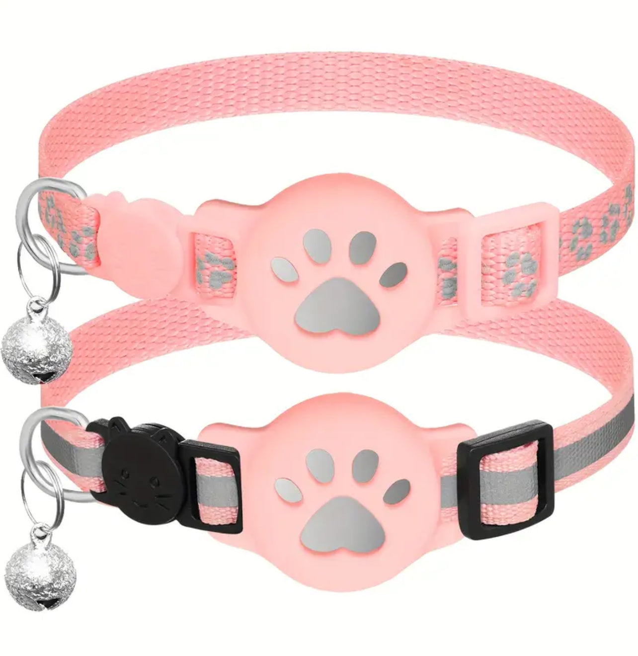 2pcs Reflective Cat Collar with GPS Device Holder ربطات عنق للقطط عدد (٢) حامله لجهاز تعقب اير تاق