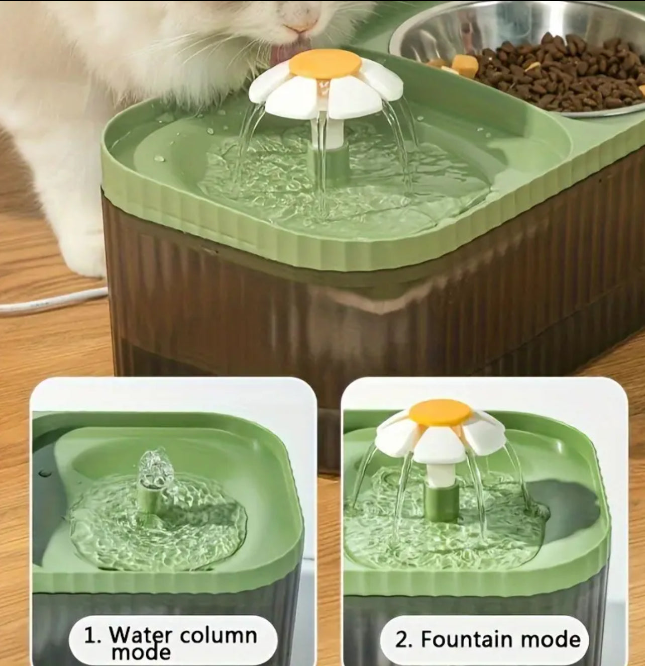 Famorial 2-in-1 Cat Water Fountain & Food Bowl - USB Powered, Non-Battery Needed, Ideal for Cats وعاء للاكل والشرب على شكل نافوره يشتغل بوصله usb