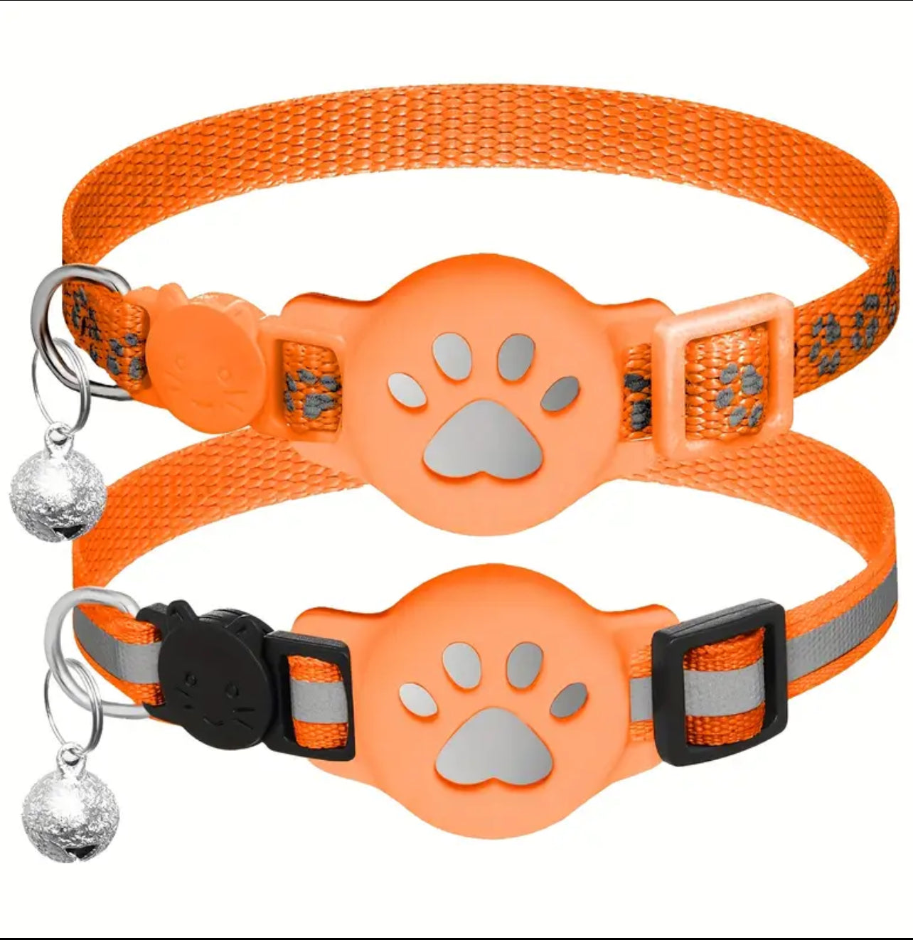 2pcs Reflective Cat Collar with GPS Device Holder ربطات عنق للقطط عدد (٢) حامله لجهاز تعقب اير تاق