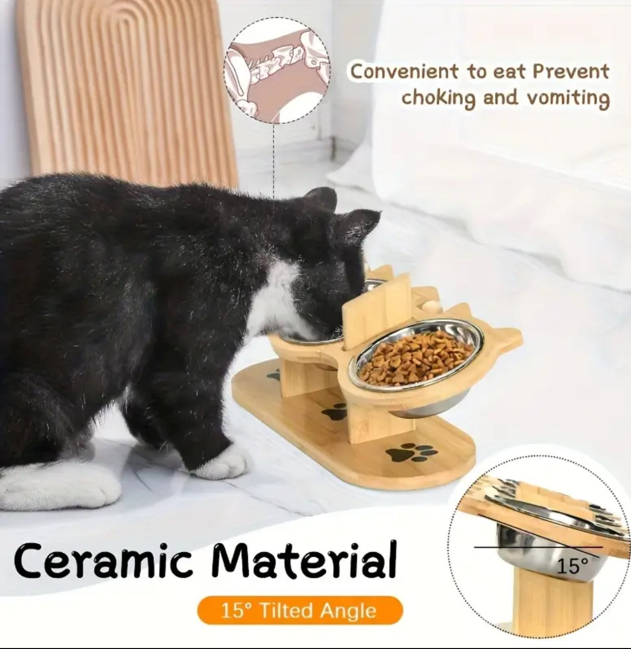 cat feeder with pet food bowl and 3 brackets وحدة تغذية القطط مع وعاء طعام الحيوانات الأليفة