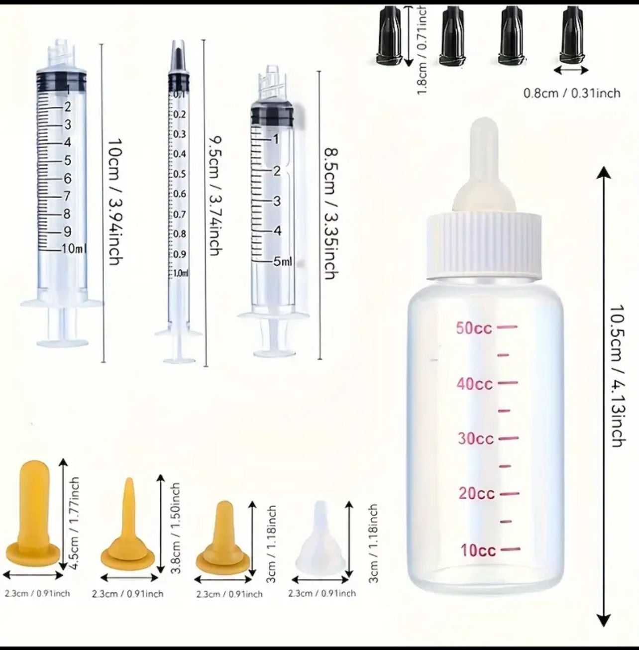 1 Set Pet Feeding Supplies Kit - 5ml Syringe, Pillbox, Teat Nipple Feeder for Dogs and Cats - (1 set - 18piece) ادوات غر الحيوانات الطقم (١٨ قطعه)مثل الموضح