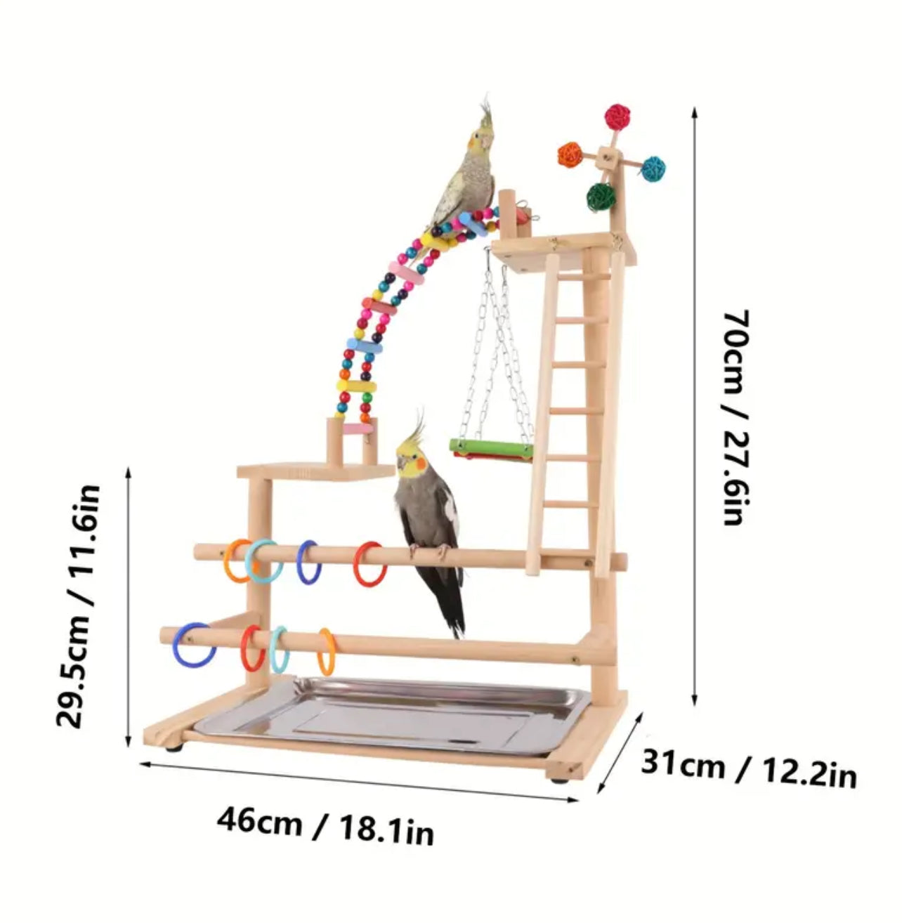 Natural Atlantic Cedar Wood Parrot Play Stand ستاند للببغاء مع الالعاب