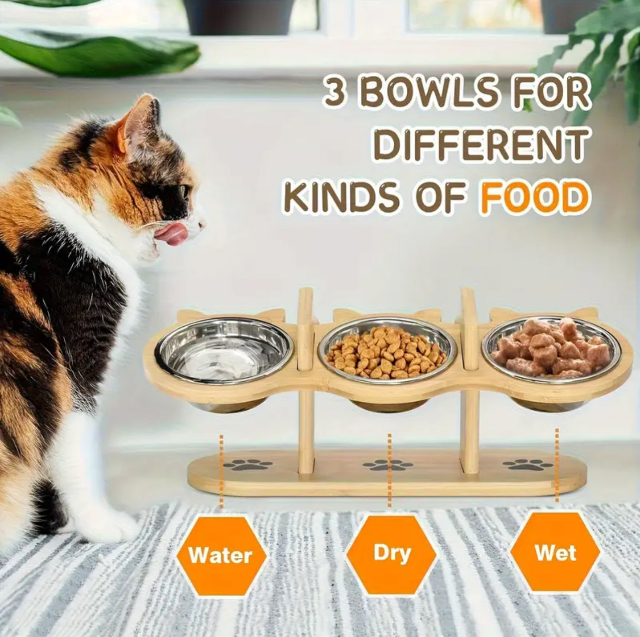 cat feeder with pet food bowl and 3 brackets وحدة تغذية القطط مع وعاء طعام الحيوانات الأليفة