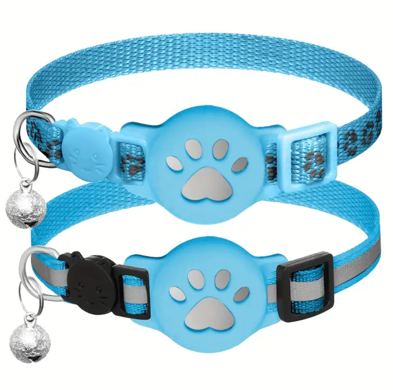 2pcs Reflective Cat Collar with GPS Device Holder ربطات عنق للقطط عدد (٢) حامله لجهاز تعقب اير تاق