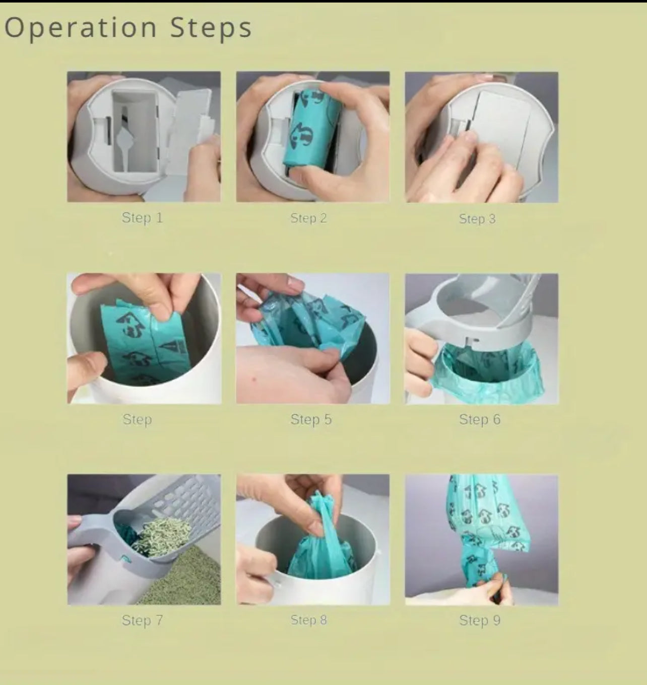 Cat Litter Scoop Set with Integrated Waste 10 pieces Bag Dispenser - مغرفة القمامة للقطط مع موزع أكياس النفايات المتكاملة مع ١٠ رولات اكياس