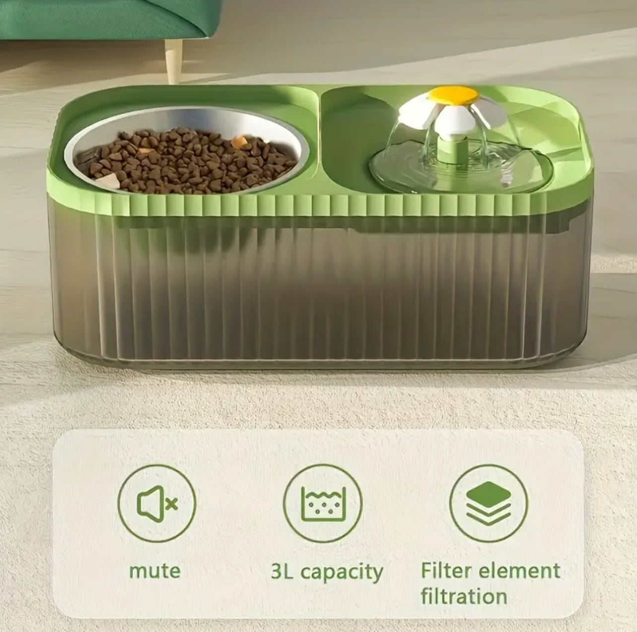 Famorial 2-in-1 Cat Water Fountain & Food Bowl - USB Powered, Non-Battery Needed, Ideal for Cats وعاء للاكل والشرب على شكل نافوره يشتغل بوصله usb