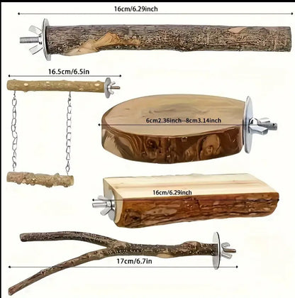 9-Piece Natural Wood Bird Toy Set for Parrots and Small Birds وقفات خشبيه للاقفاص سهله التثبيت ٩ قطع