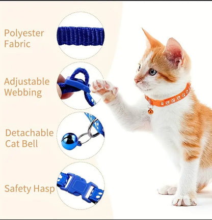 19 قطعة ألوان مختلطة الياقات العاكسة للقطط مع مشبك أمان وجرس 19pcs Reflective Cat Collars With Safety Buckle And Bell, Pet Collars For Kitty Safety And Identification