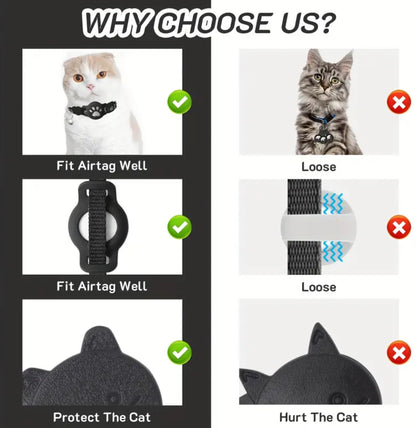 2pcs Reflective Cat Collar with GPS Device Holder ربطات عنق للقطط عدد (٢) حامله لجهاز تعقب اير تاق
