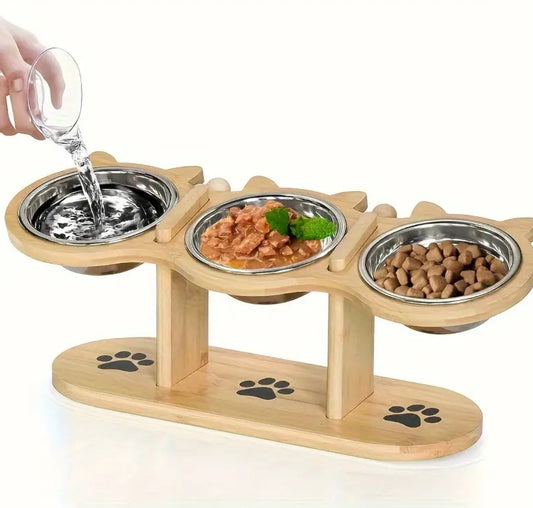 cat feeder with pet food bowl and 3 brackets وحدة تغذية القطط مع وعاء طعام الحيوانات الأليفة