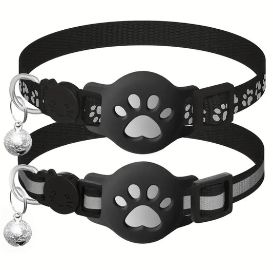 2pcs Reflective Cat Collar with GPS Device Holder ربطات عنق للقطط عدد (٢) حامله لجهاز تعقب اير تاق