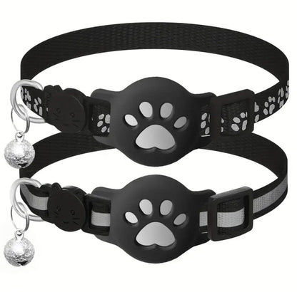 2pcs Reflective Cat Collar with GPS Device Holder ربطات عنق للقطط عدد (٢) حامله لجهاز تعقب اير تاق