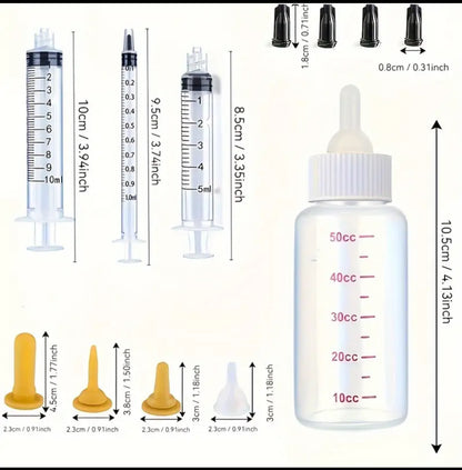 1 Set Pet Feeding Supplies Kit - 5ml Syringe, Pillbox, Teat Nipple Feeder for Dogs and Cats - (1 set - 18piece) ادوات غر الحيوانات الطقم (١٨ قطعه)مثل الموضح