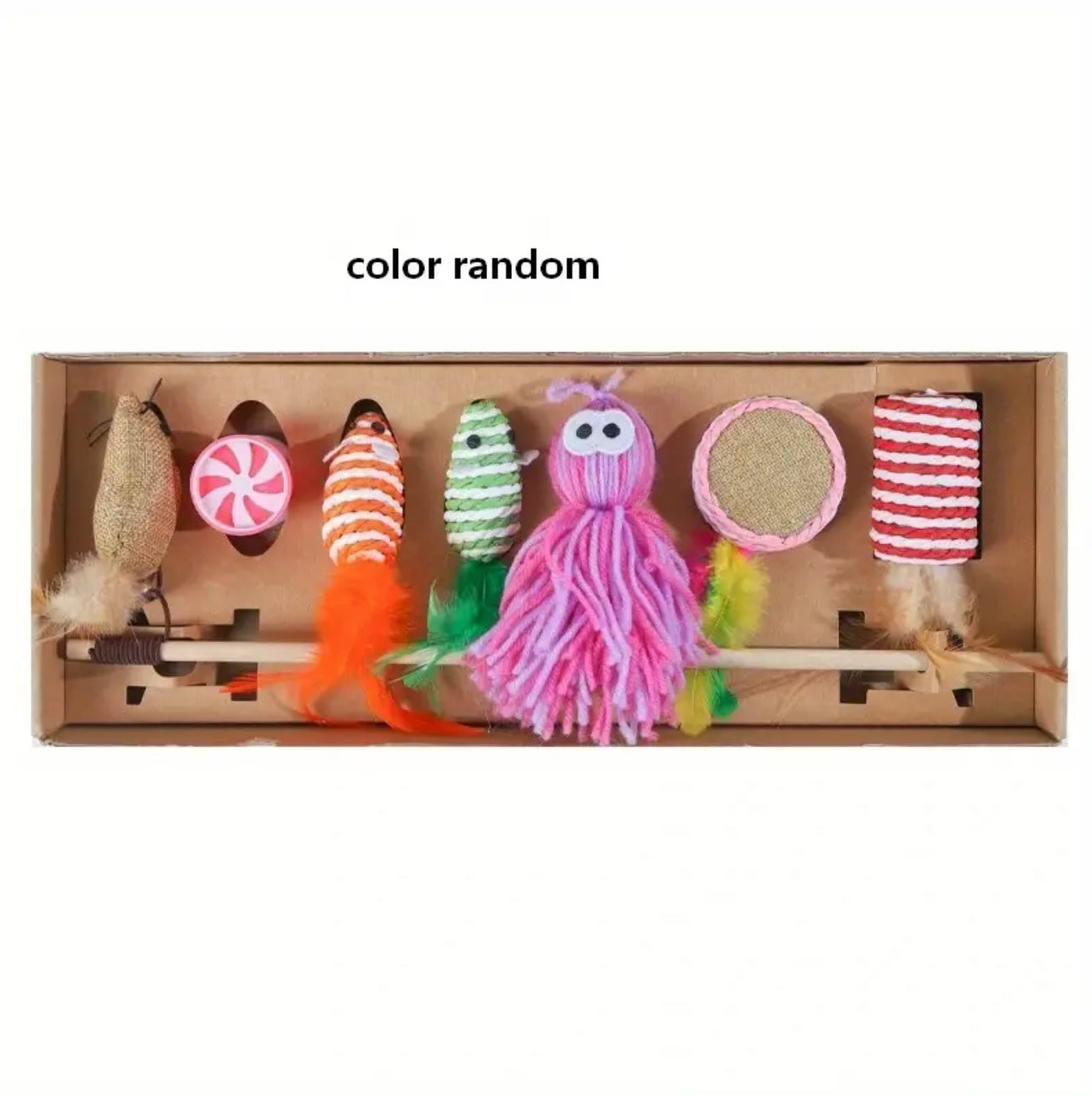 7 pcs Cat Teaser Rod Set: Fun, Cat Teaser Toys, For Your Kitten! Random colours ٧ قطع مع سناره العاب للقطط الوان مختلفه