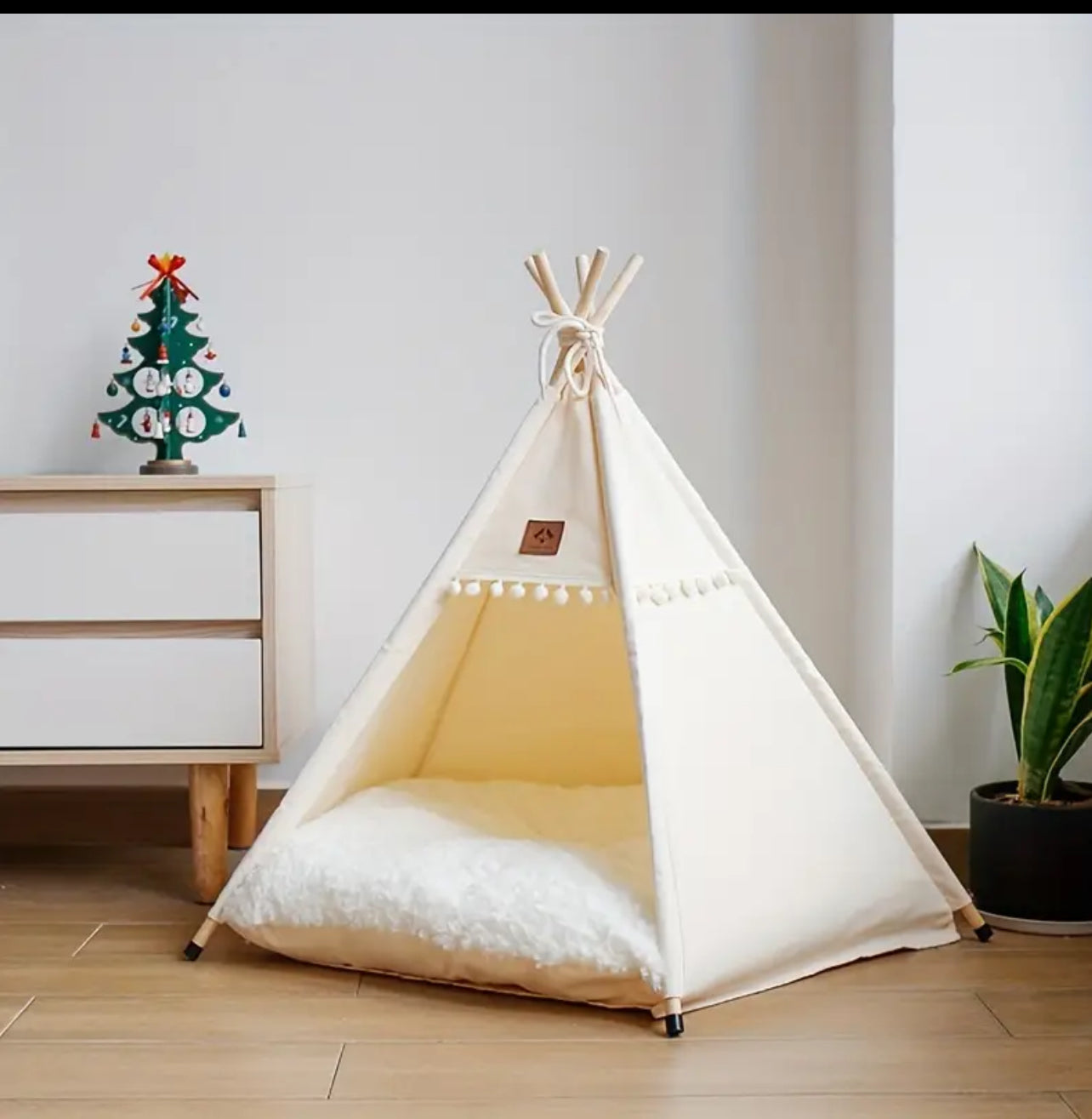 Linen Fabric Pet Teepee with Cushion خيمه مع سرير للكلاب والقطط