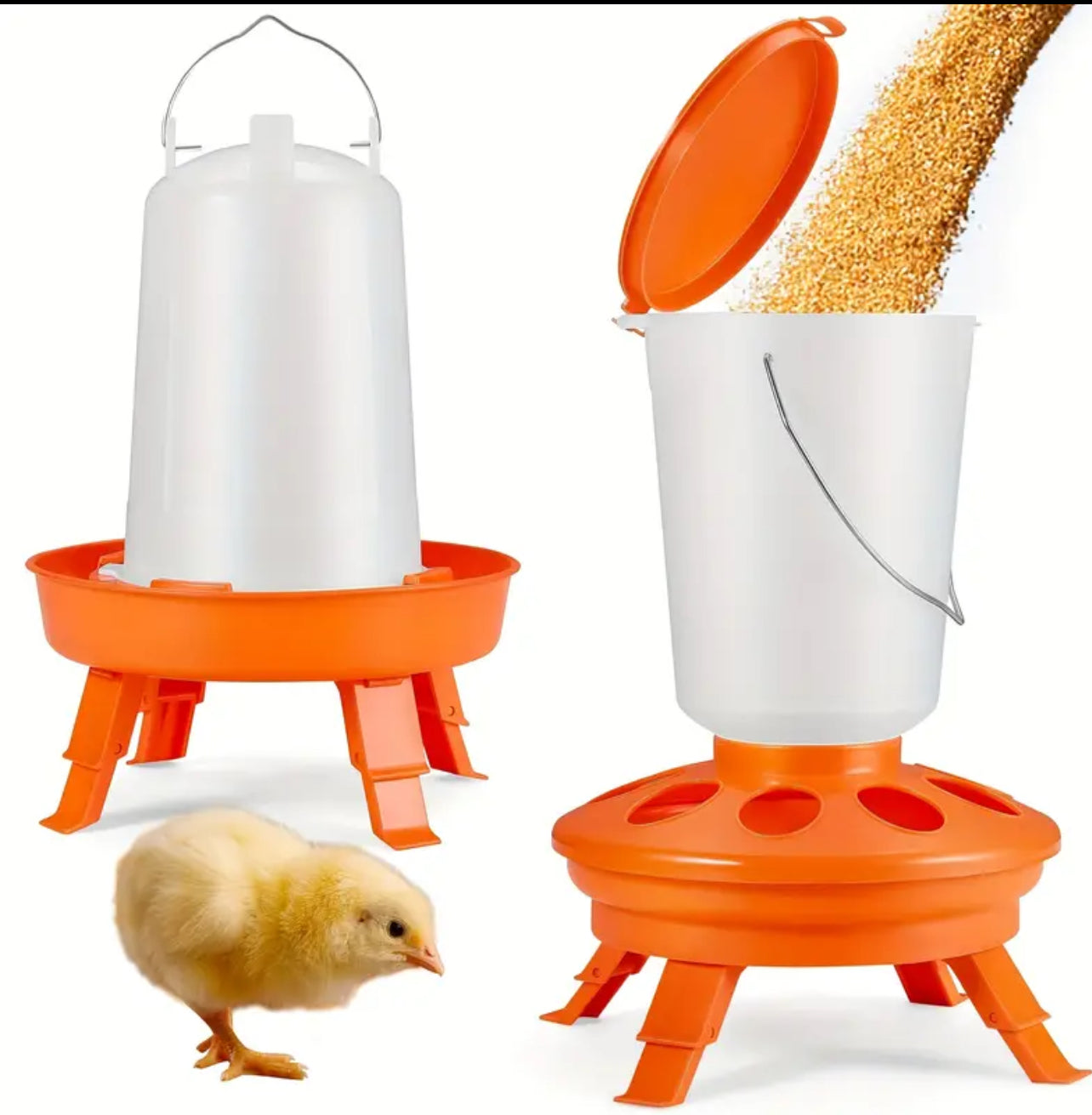 2pc Adjustable Height Chicken Feeder & Waterer Set طقم للشرب والاكل بأرجل للدجاج قابل للتعديل