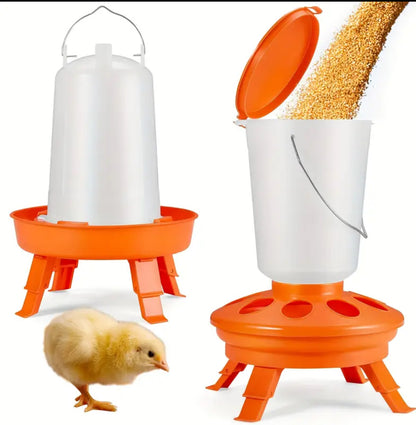 2pc Adjustable Height Chicken Feeder & Waterer Set طقم للشرب والاكل بأرجل للدجاج قابل للتعديل