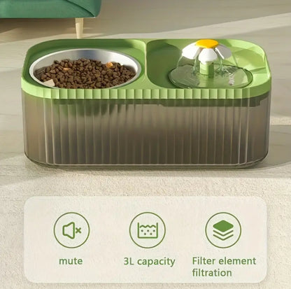 Famorial 2-in-1 Cat Water Fountain & Food Bowl - USB Powered, Non-Battery Needed, Ideal for Cats وعاء للاكل والشرب على شكل نافوره يشتغل بوصله usb